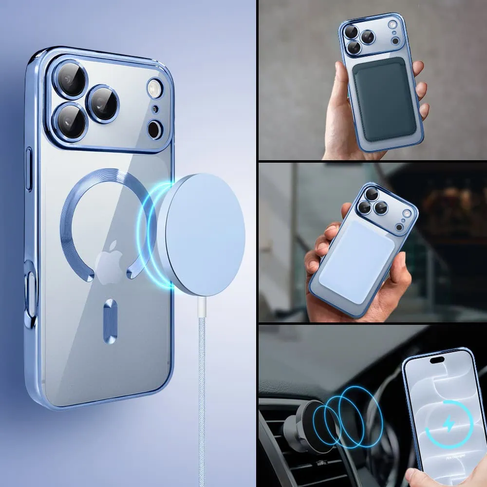 etui do iphone 18 pro max magsafe luxury protect przeźroczyste, hybrydowa ochrona kamery, błękit lodowca