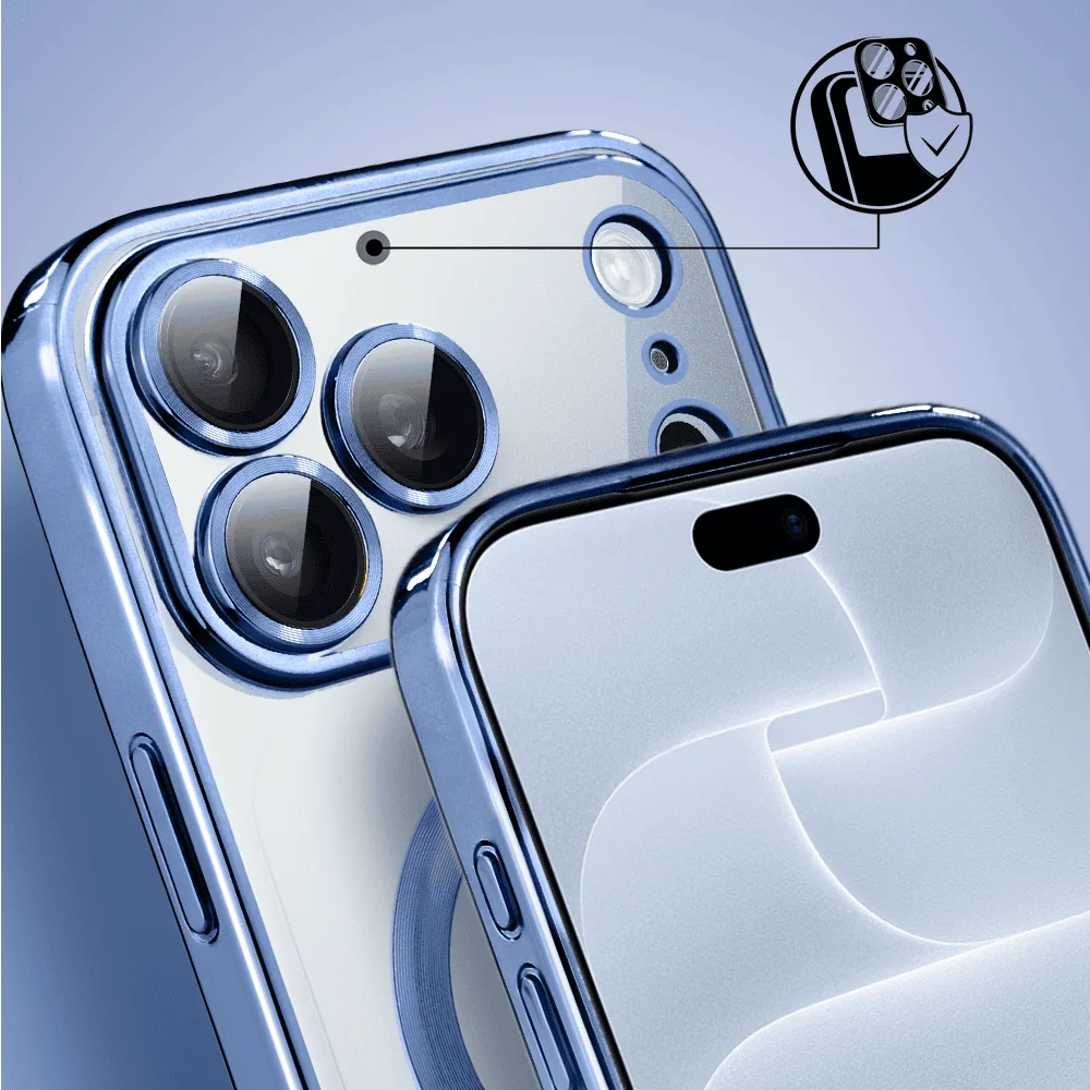 etui do iphone 18 pro max magsafe luxury protect przeźroczyste, hybrydowa ochrona kamery, błękit lodowca