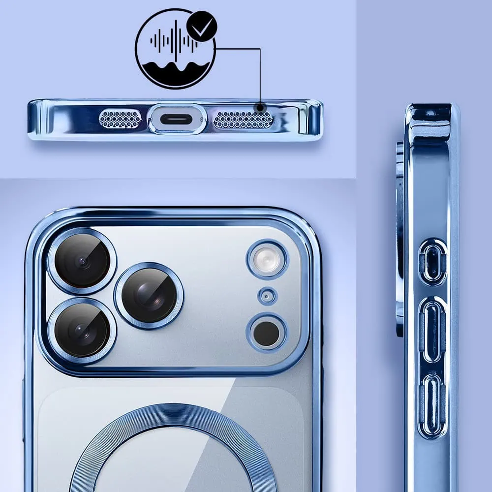 etui do iphone 18 pro max magsafe luxury protect przeźroczyste, hybrydowa ochrona kamery, błękit lodowca