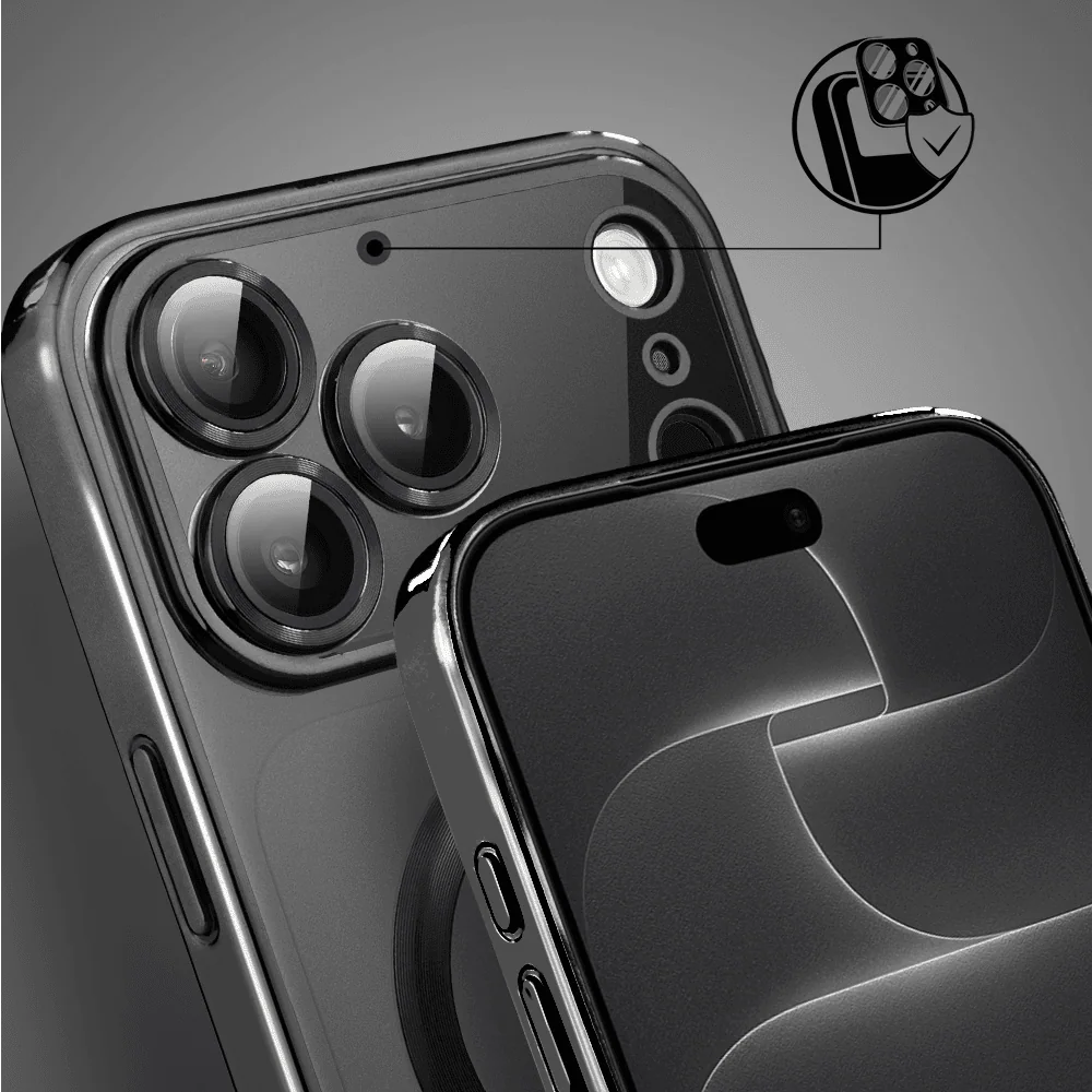 etui do iphone 18 pro max magsafe luxury protect przeźroczyste, hybrydowa ochrona kamery, czarne