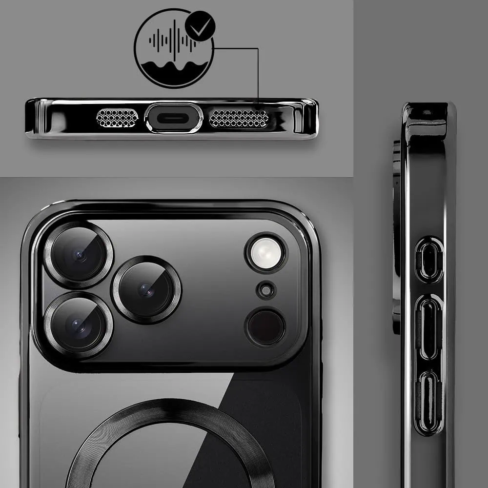 etui do iphone 18 pro max magsafe luxury protect przeźroczyste, hybrydowa ochrona kamery, czarne