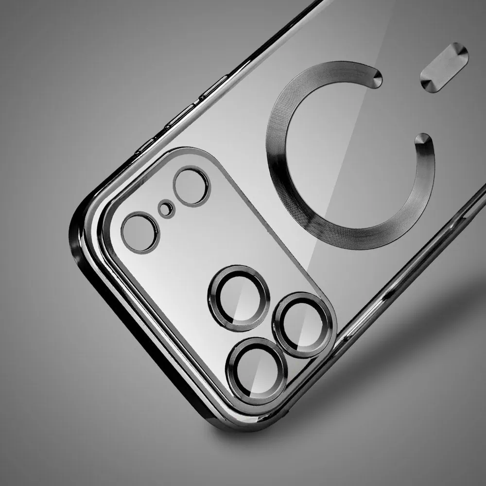 etui do iphone 18 pro max magsafe luxury protect przeźroczyste, hybrydowa ochrona kamery, czarne