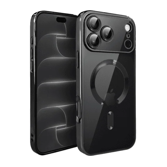 etui do iphone 18 pro max magsafe luxury protect przeźroczyste, hybrydowa ochrona kamery, czarne