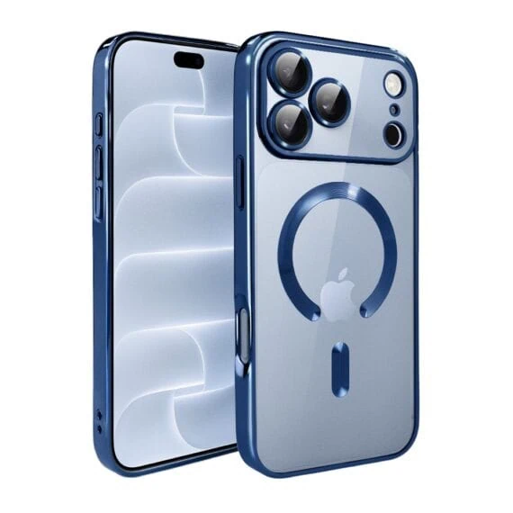 etui do iphone 18 pro max magsafe luxury protect przeźroczyste, hybrydowa ochrona kamery, granatowe