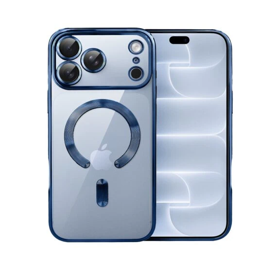 etui do iphone 18 pro max magsafe luxury protect przeźroczyste, hybrydowa ochrona kamery, granatowe