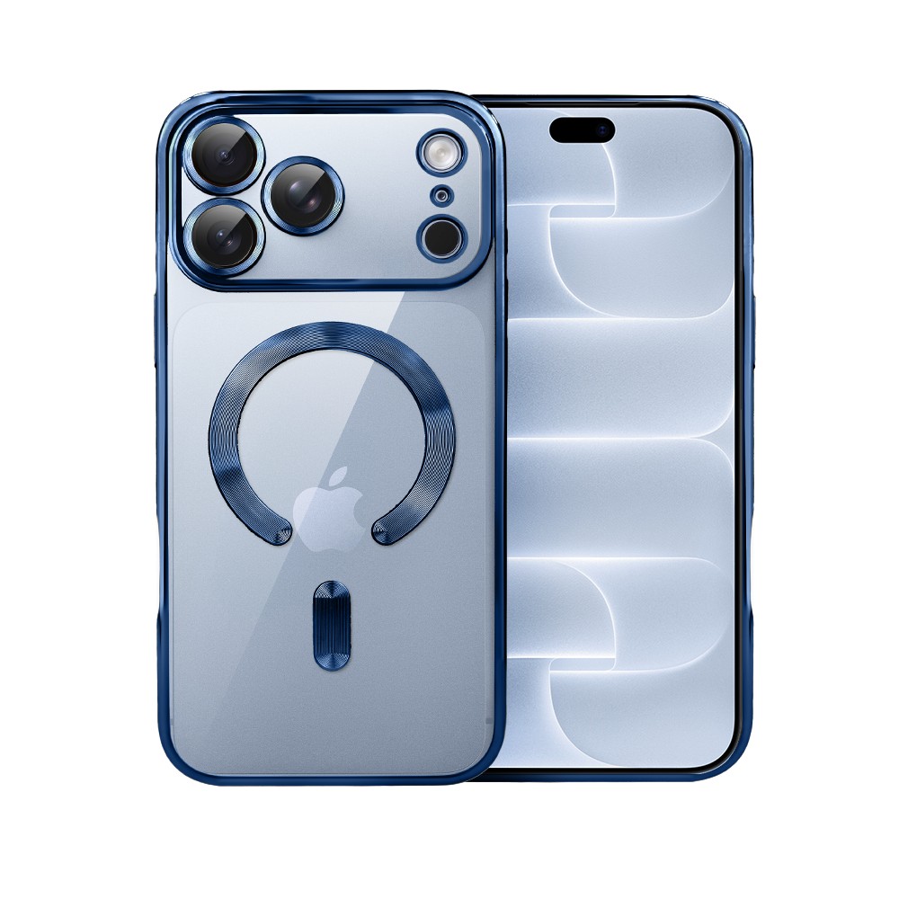 etui do iphone 18 pro max magsafe luxury protect przeźroczyste, hybrydowa ochrona kamery, granatowe