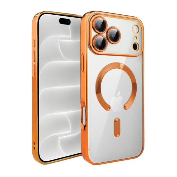 etui do iphone 18 pro max magsafe luxury protect przeźroczyste, hybrydowa ochrona kamery, pomarańczowe