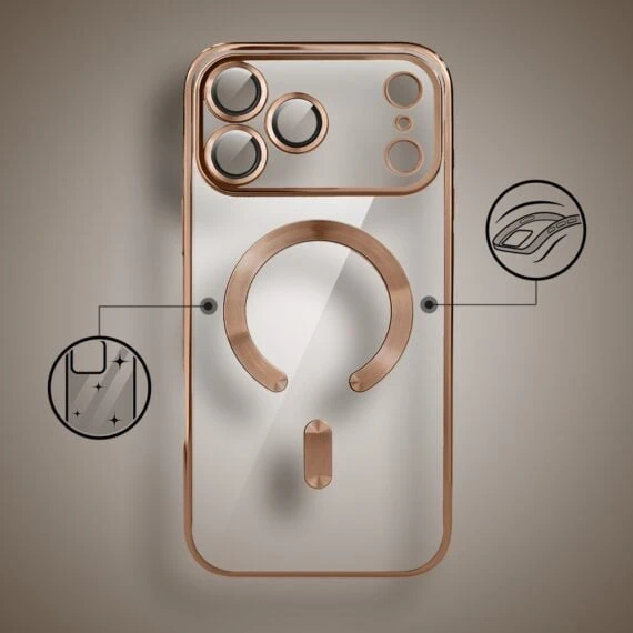 etui do iphone 18 pro max magsafe luxury protect przeźroczyste, hybrydowa ochrona kamery, tytan pustynny