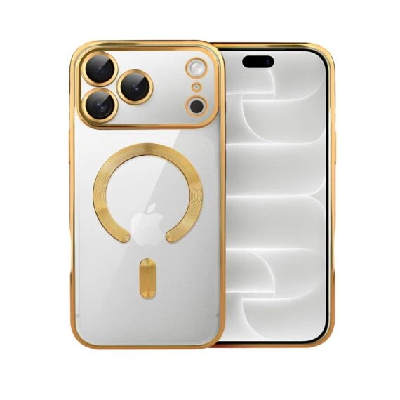 etui do iphone 18 pro max magsafe luxury protect przeźroczyste, hybrydowa ochrona kamery, złote