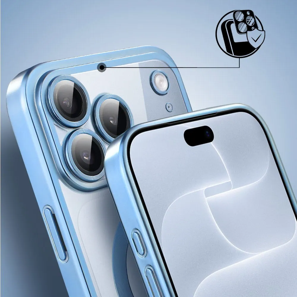 etui do iphone 18 pro max magsafe luxury protect przeźroczyste, z osłoną aparatu, titanium finish, błękit lodowca