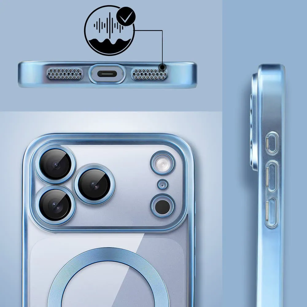 etui do iphone 18 pro max magsafe luxury protect przeźroczyste, z osłoną aparatu, titanium finish, błękit lodowca