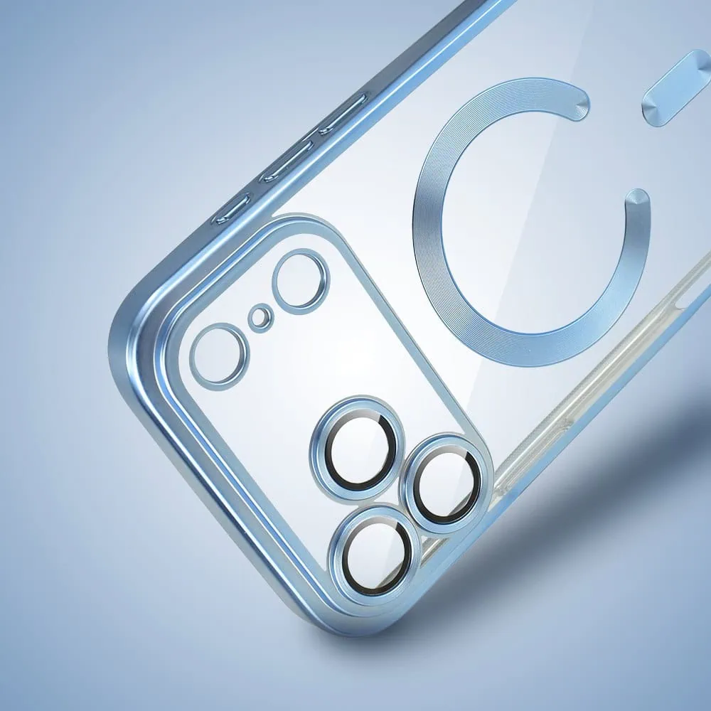 etui do iphone 18 pro max magsafe luxury protect przeźroczyste, z osłoną aparatu, titanium finish, błękit lodowca