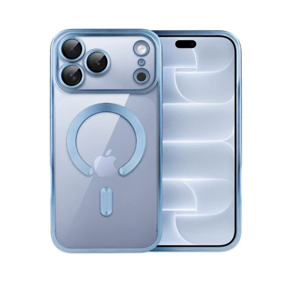 etui do iphone 18 pro max magsafe luxury protect przeźroczyste, z osłoną aparatu, titanium finish, błękit lodowca