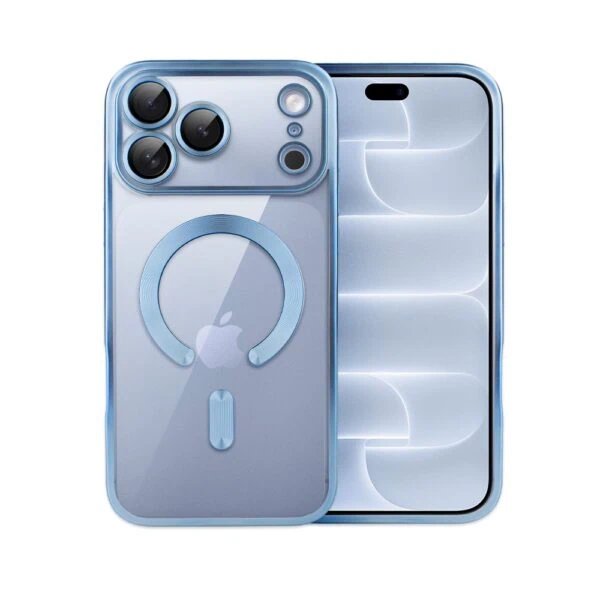 Etui do iPhone 18 Pro MagSafe Luxury Protect przeźroczyste, z osłoną aparatu, Titanium Finish, błękit lodowca