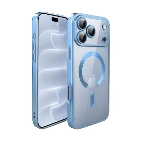 etui do iphone 18 pro max magsafe luxury protect przeźroczyste, z osłoną aparatu, titanium finish, błękit lodowca