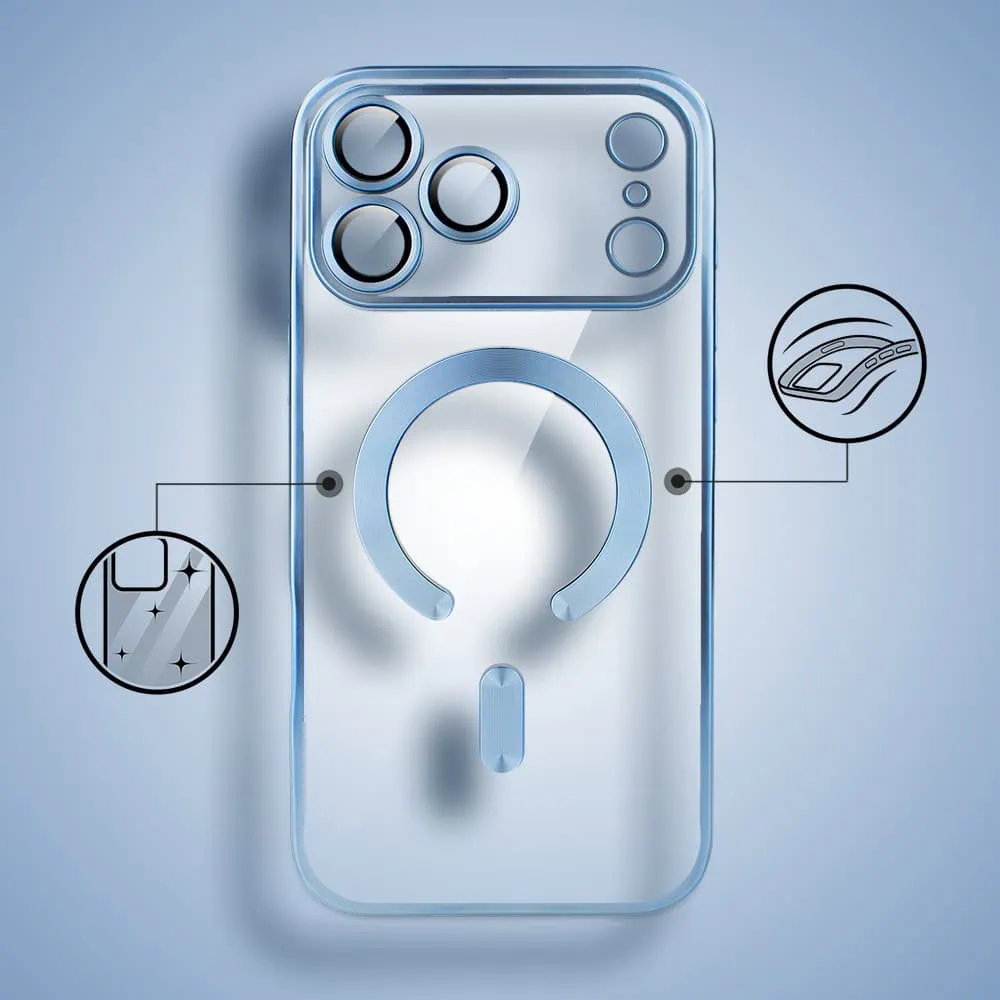 etui do iphone 18 pro max magsafe luxury protect przeźroczyste, z osłoną aparatu, titanium finish, błękit lodowca