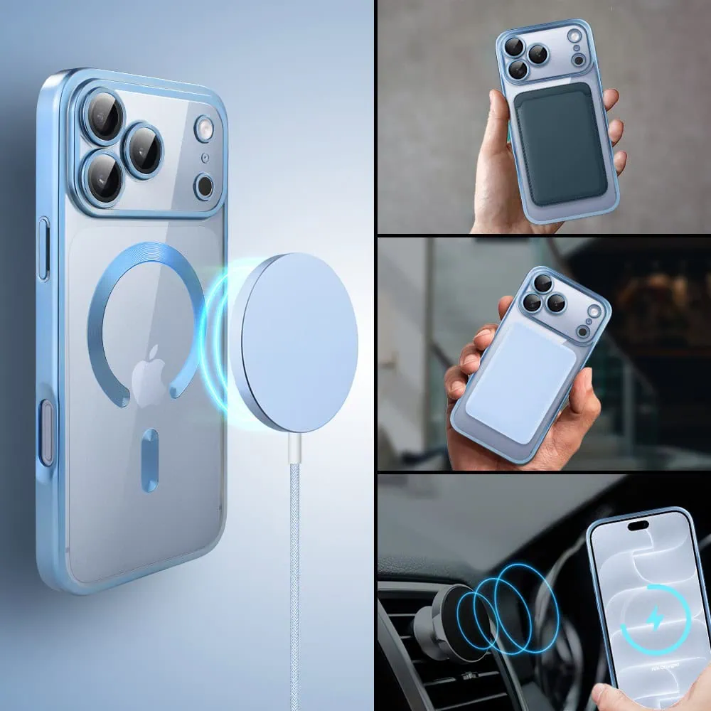 etui do iphone 18 pro max magsafe luxury protect przeźroczyste, z osłoną aparatu, titanium finish, błękit lodowca