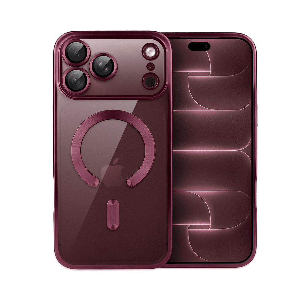 etui do iphone 18 pro max magsafe luxury protect przeźroczyste, z osłoną aparatu, titanium finish, burgundowe