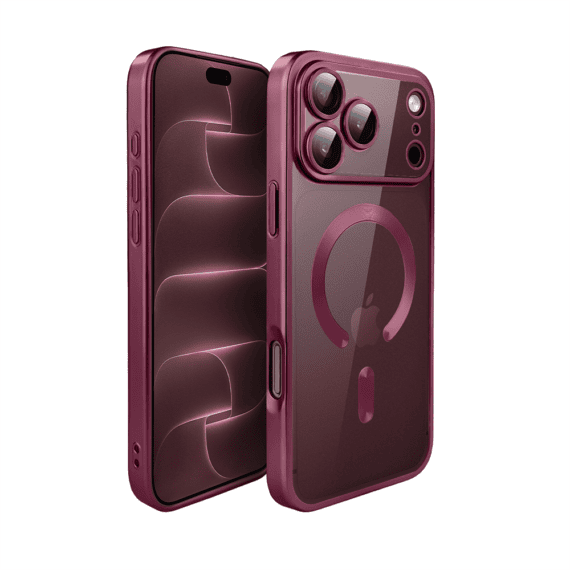 etui do iphone 18 pro max magsafe luxury protect przeźroczyste, z osłoną aparatu, titanium finish, burgundowe