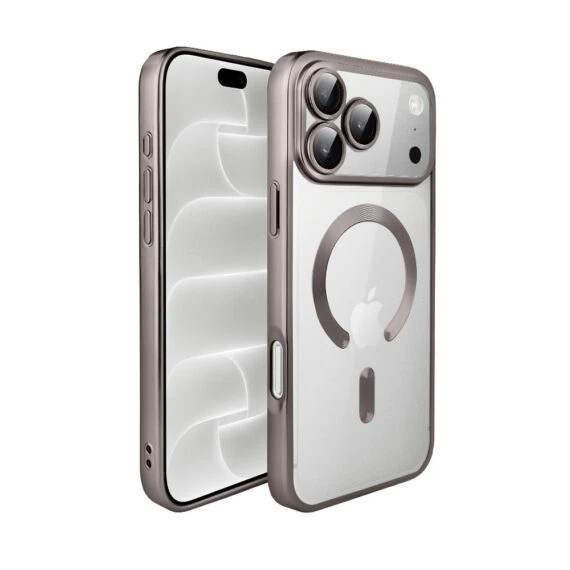 etui do iphone 18 pro max magsafe luxury protect przeźroczyste, z osłoną aparatu, titanium finish, naturalnie tytanowe