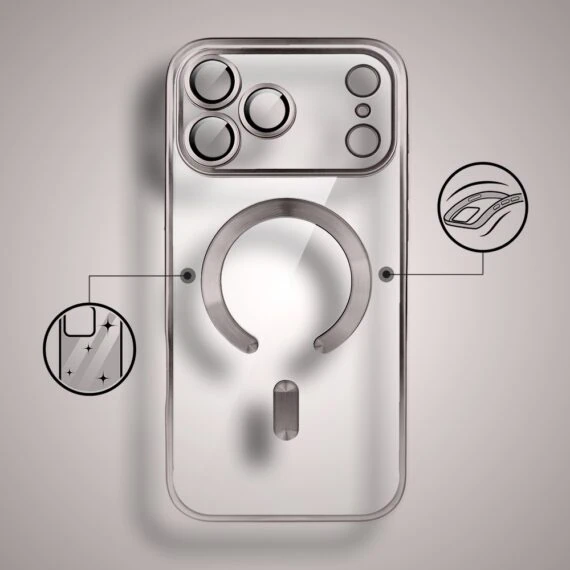 etui do iphone 18 pro max magsafe luxury protect przeźroczyste, z osłoną aparatu, titanium finish, naturalnie tytanowe