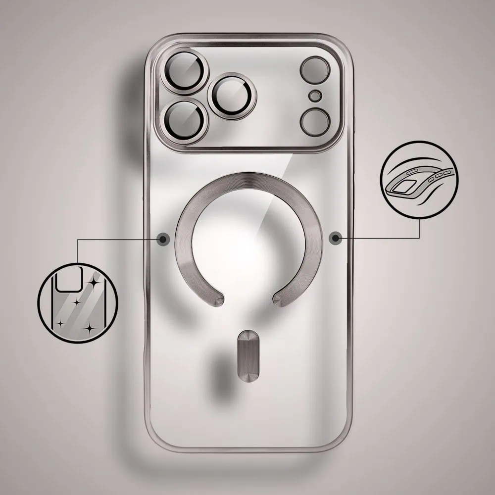etui do iphone 18 pro max magsafe luxury protect przeźroczyste, z osłoną aparatu, titanium finish, naturalnie tytanowe