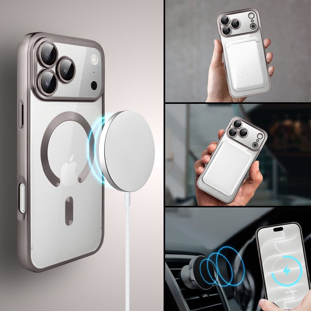 etui do iphone 18 pro max magsafe luxury protect przeźroczyste, z osłoną aparatu, titanium finish, naturalnie tytanowe