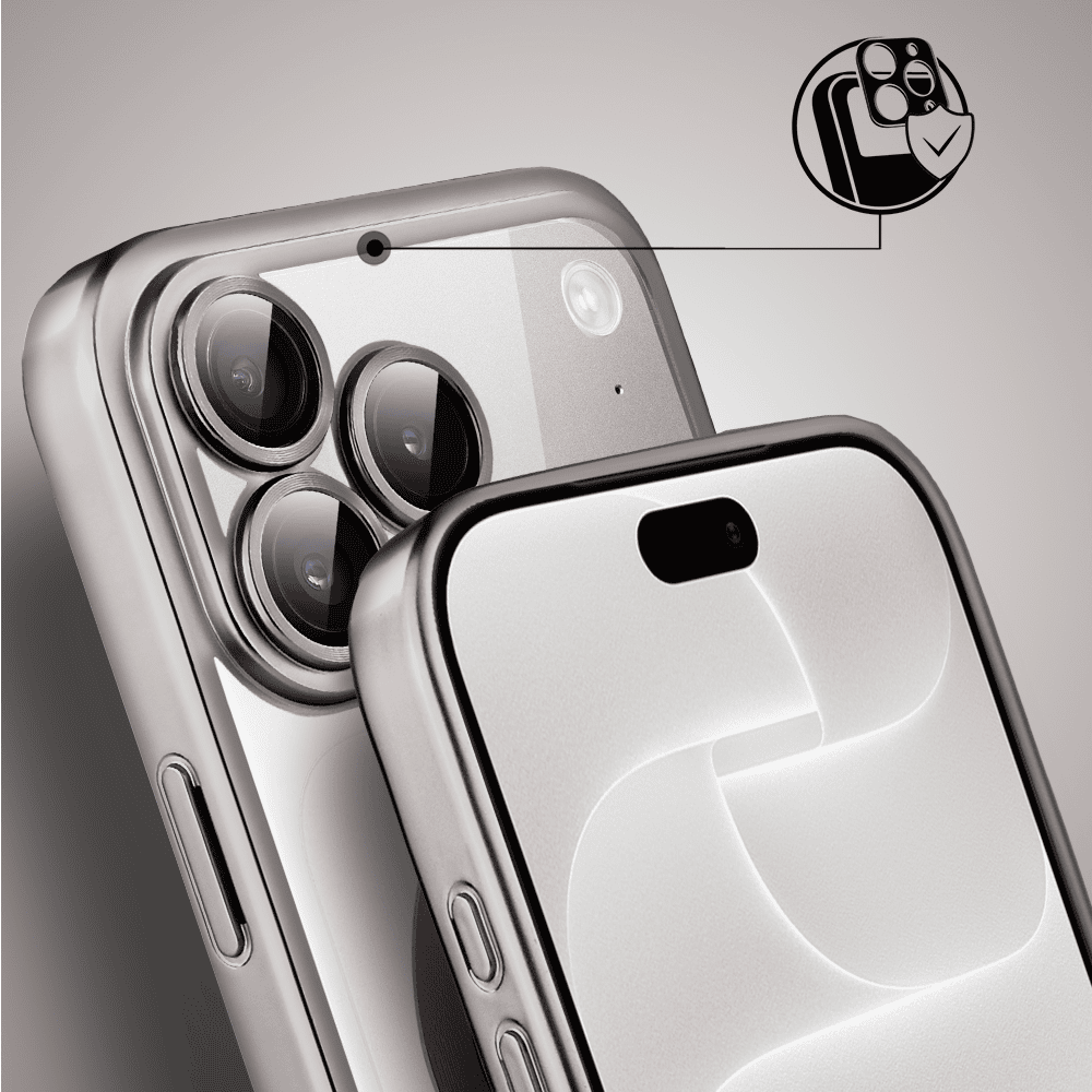 etui do iphone 18 pro max magsafe luxury protect przeźroczyste, z osłoną aparatu, titanium finish, naturalnie tytanowe