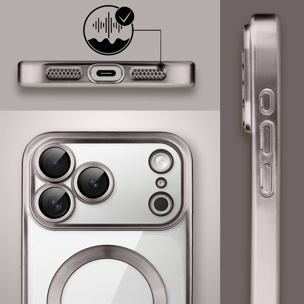 etui do iphone 18 pro max magsafe luxury protect przeźroczyste, z osłoną aparatu, titanium finish, naturalnie tytanowe