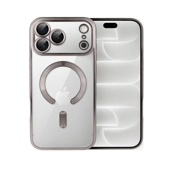 Etui do iPhone 18 Pro Max MagSafe Luxury Protect przeźroczyste, z osłoną aparatu, Titanium Finish, naturalnie tytanowe