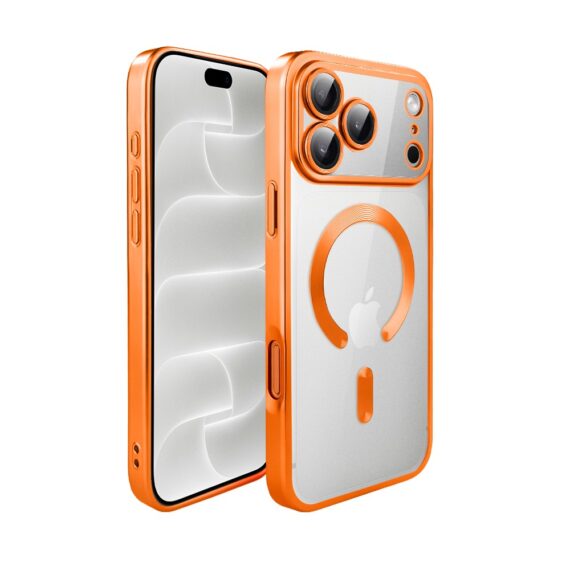 etui do iphone 18 pro max magsafe luxury protect przeźroczyste, z osłoną aparatu, titanium finish, pomarańczowe
