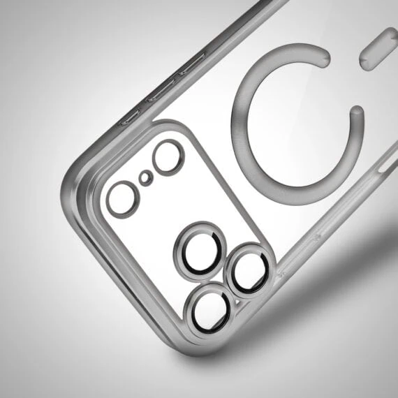 etui do iphone 18 pro max magsafe luxury protect przeźroczyste, z osłoną aparatu, titanium finish, srebrne