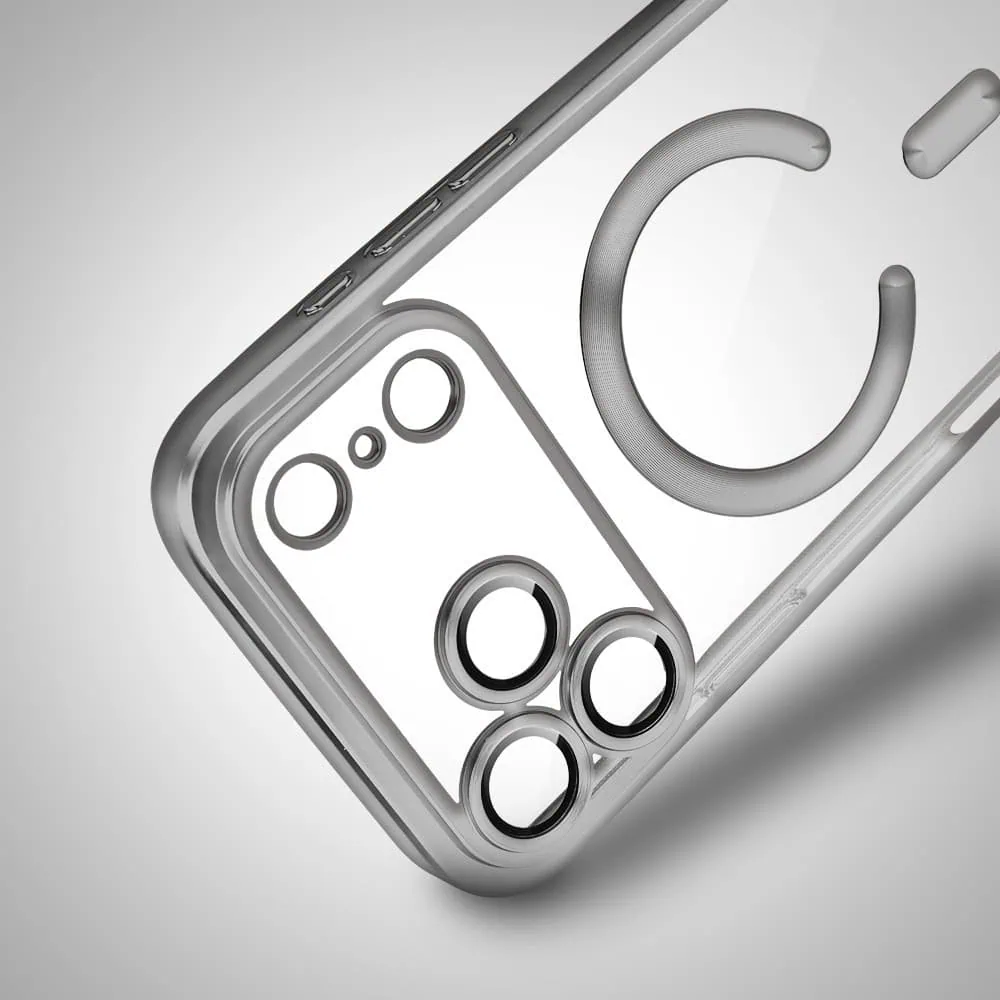 etui do iphone 18 pro max magsafe luxury protect przeźroczyste, z osłoną aparatu, titanium finish, srebrne