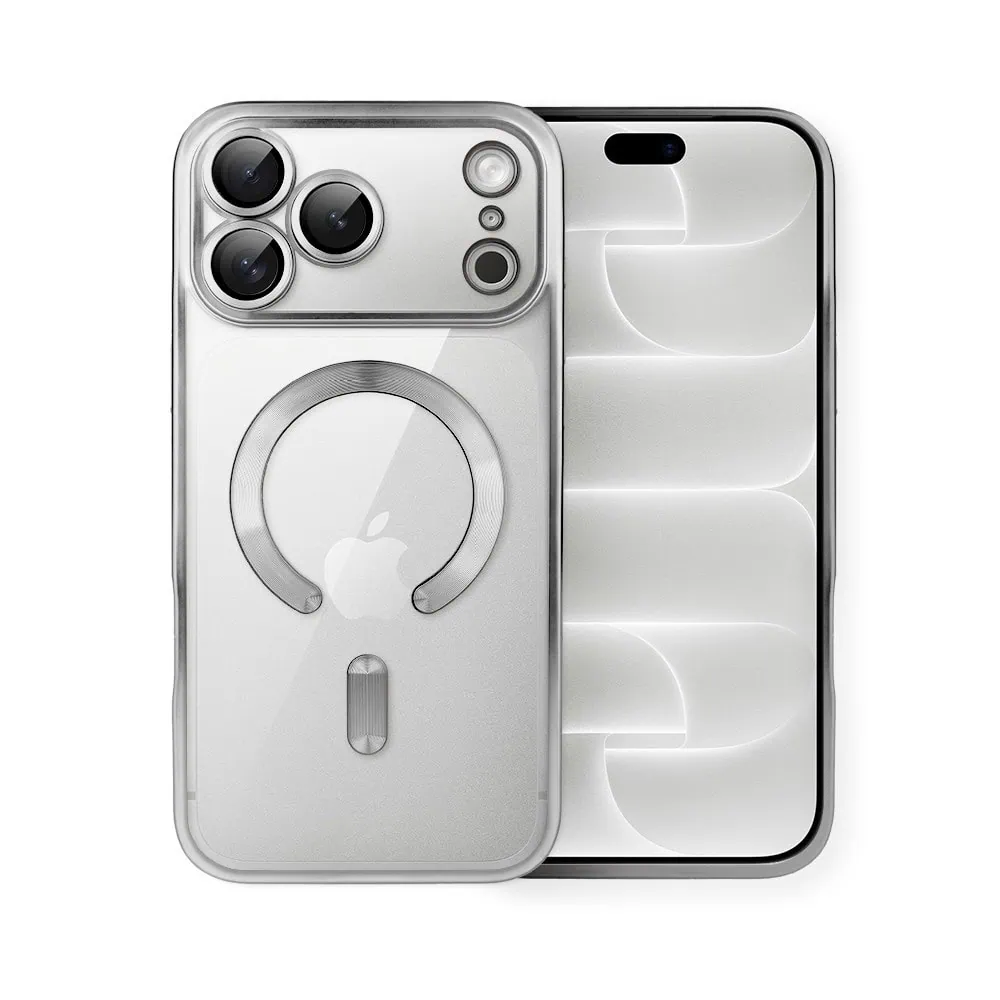 etui do iphone 18 pro max magsafe luxury protect przeźroczyste, z osłoną aparatu, titanium finish, srebrne