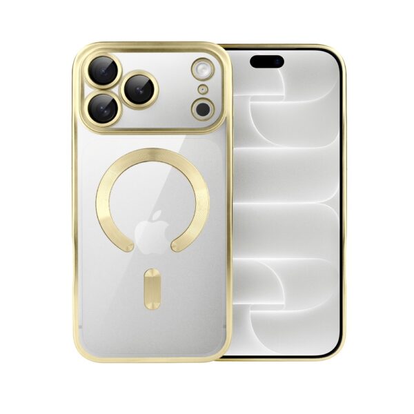 Etui do iPhone 18 Pro Max MagSafe Luxury Protect przeźroczyste, z osłoną aparatu, Titanium Finish, złote