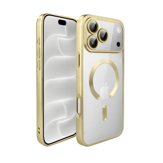 etui do iphone 18 pro max magsafe luxury protect przeźroczyste, z osłoną aparatu, titanium finish, złote