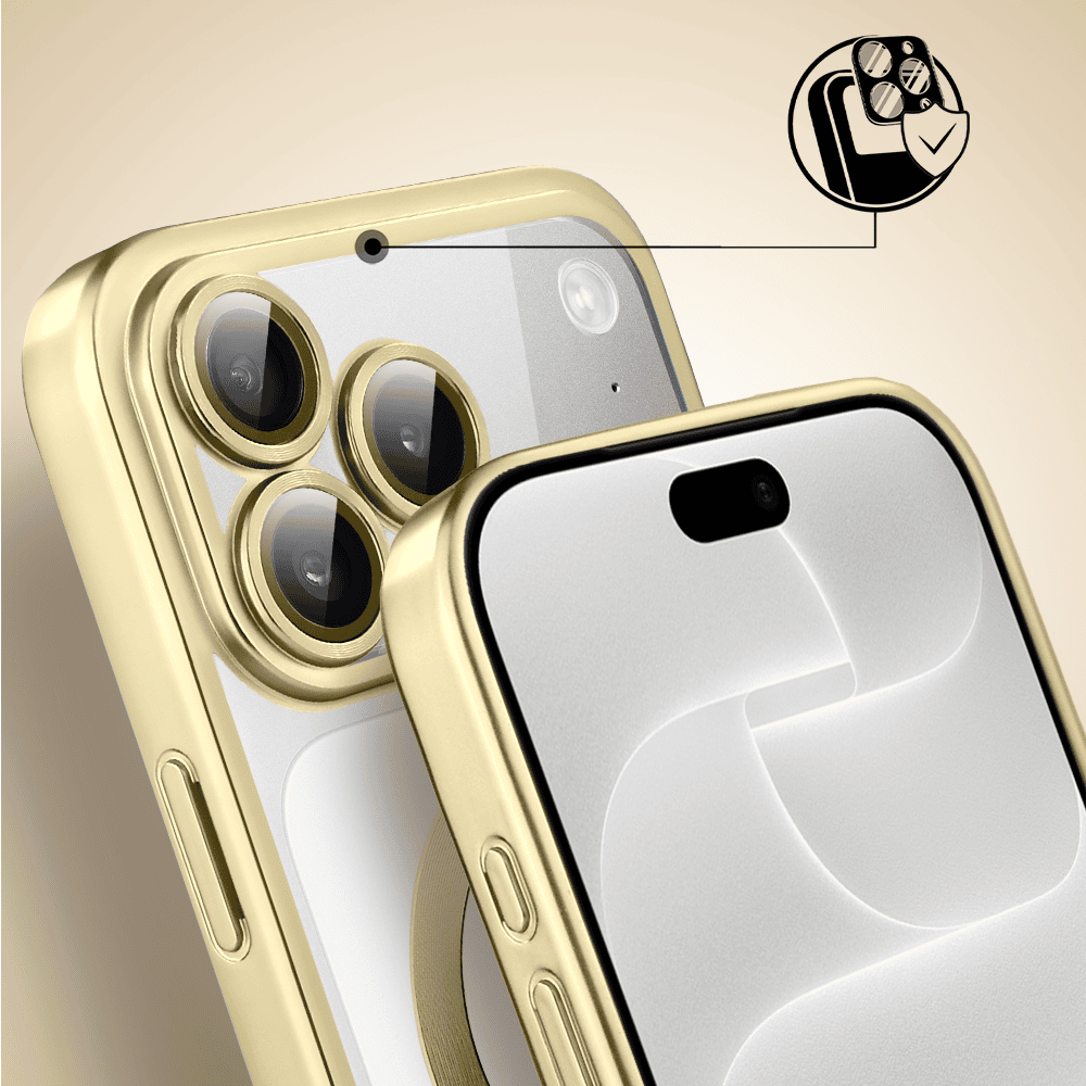 etui do iphone 18 pro max magsafe luxury protect przeźroczyste, z osłoną aparatu, titanium finish, złote
