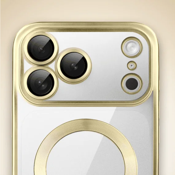 etui do iphone 18 pro max magsafe luxury protect przeźroczyste, z osłoną aparatu, titanium finish, złote