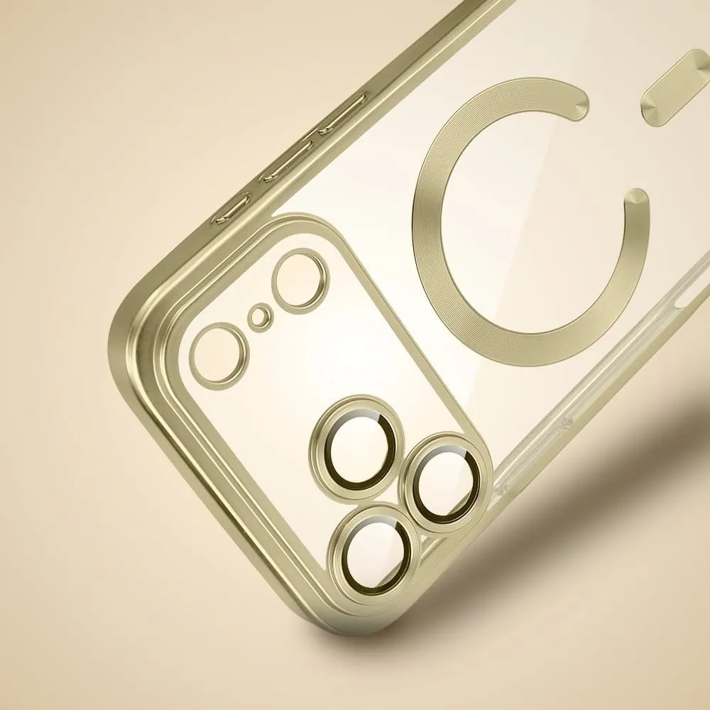 etui do iphone 18 pro max magsafe luxury protect przeźroczyste, z osłoną aparatu, titanium finish, złote
