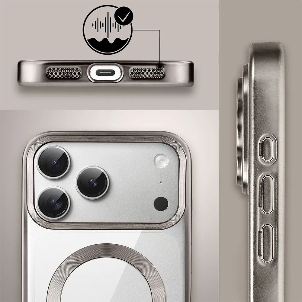 etui do iphone 18 pro max magsafe luxury titanium finish, przeźroczyste, tytanowe