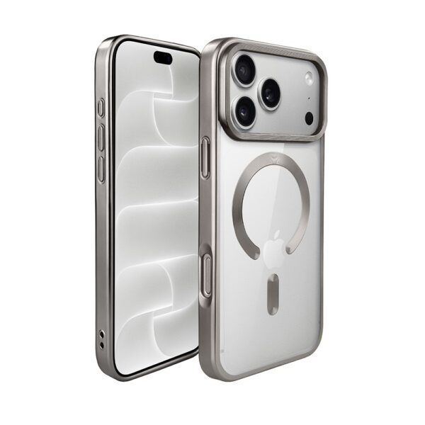 Etui do iPhone 18 Pro MagSafe Luxury Titanium Finish, przeźroczyste, tytanowe