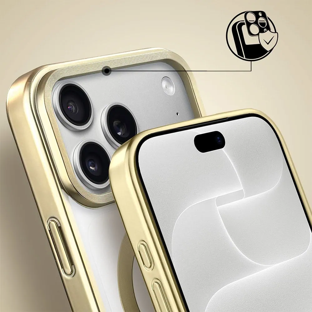etui do iphone 18 pro max magsafe luxury titanium finish, przeźroczyste, złote