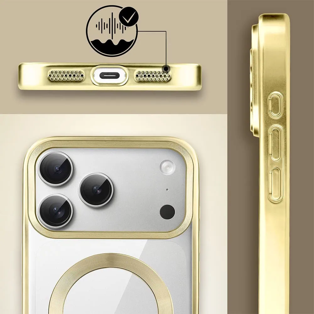 etui do iphone 18 pro max magsafe luxury titanium finish, przeźroczyste, złote