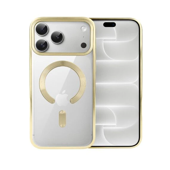 etui do iphone 18 pro max magsafe luxury titanium finish, przeźroczyste, złote