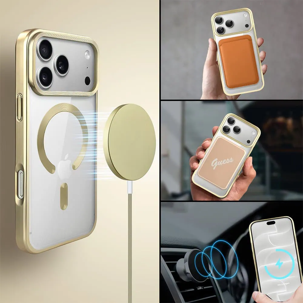 etui do iphone 18 pro max magsafe luxury titanium finish, przeźroczyste, złote