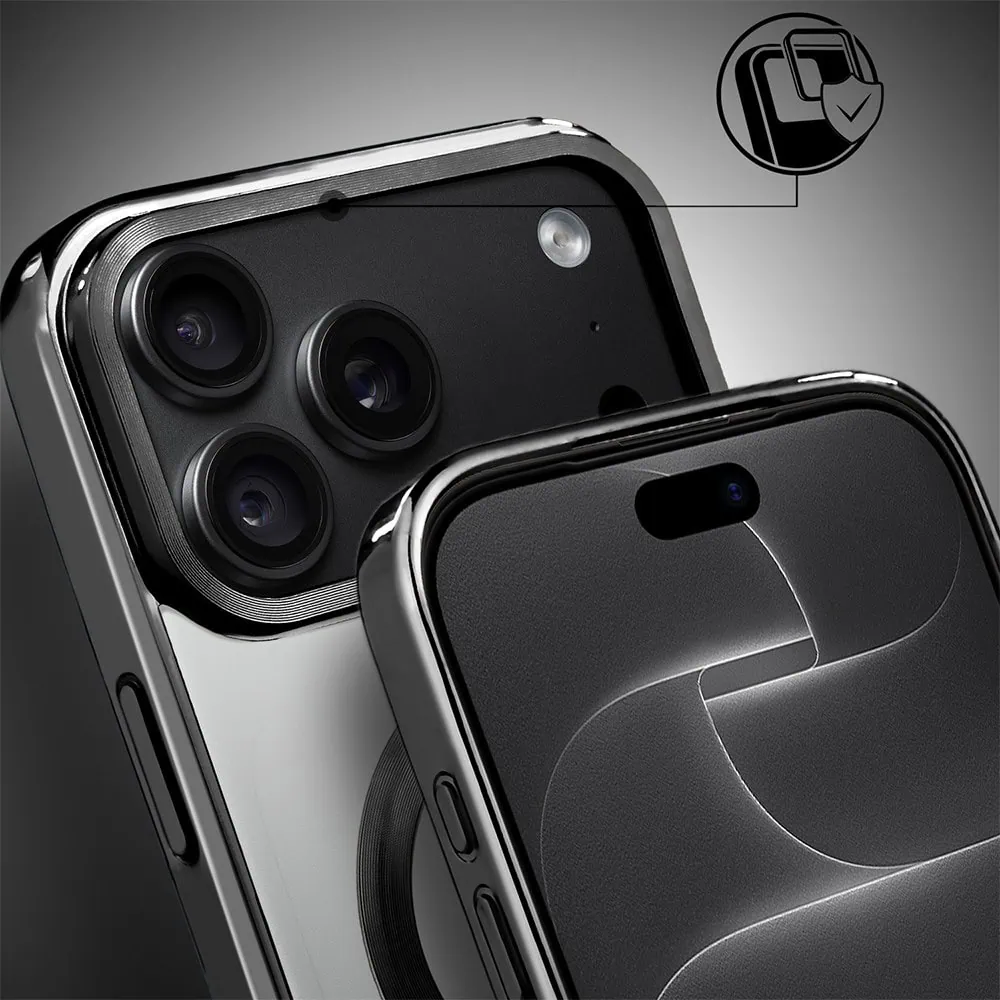 etui do iphone 18 pro max, magsafe luxury, przeźroczyste, czarne