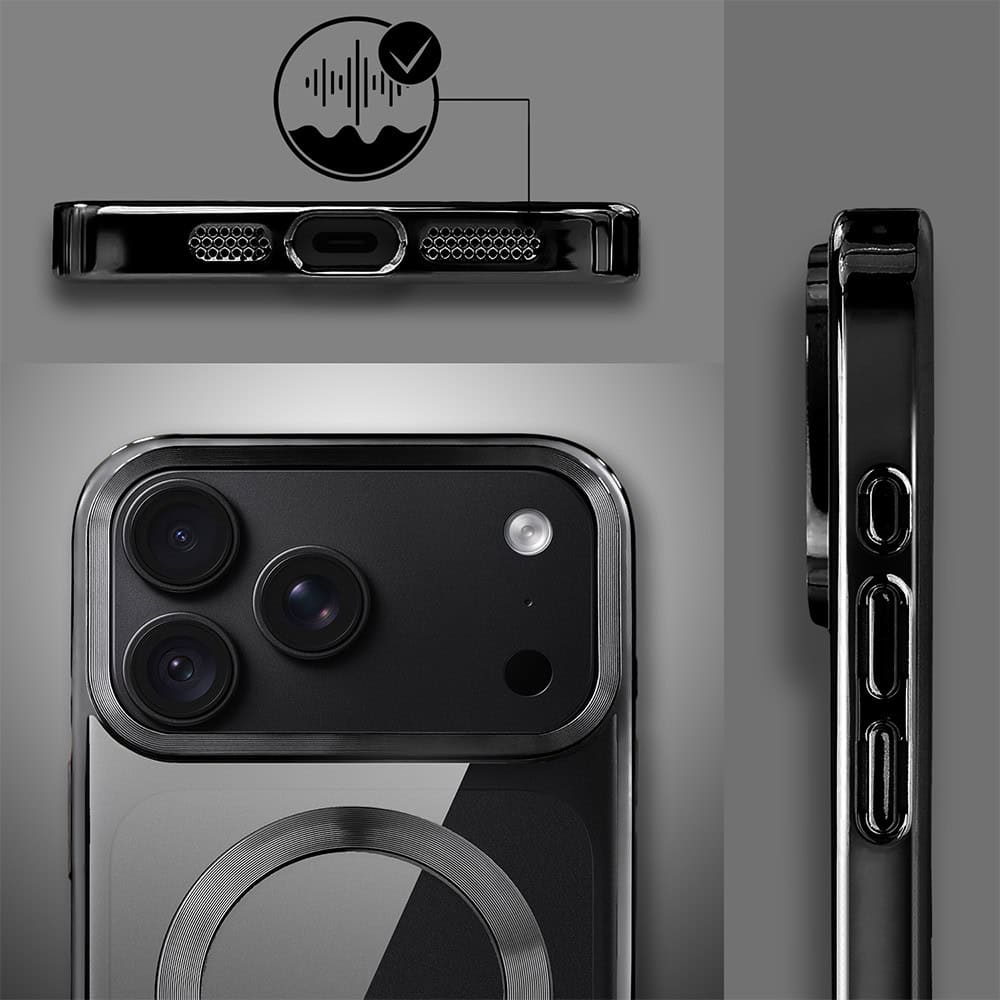 etui do iphone 18 pro max, magsafe luxury, przeźroczyste, czarne