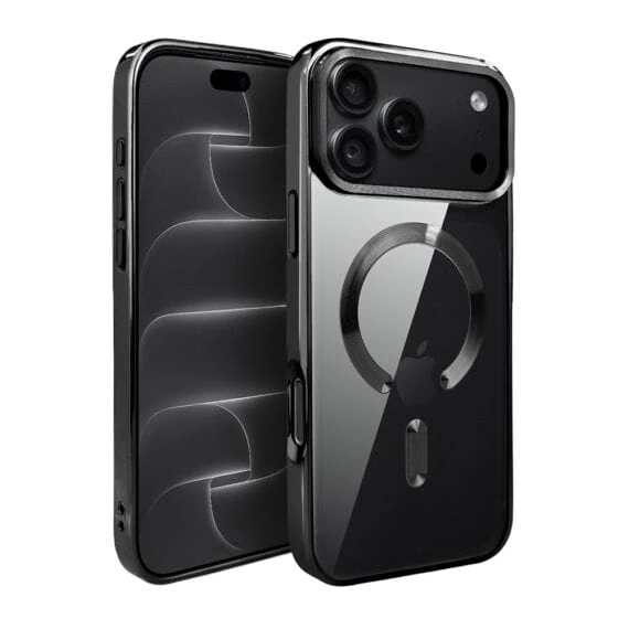 etui do iphone 18 pro max, magsafe luxury, przeźroczyste, czarne