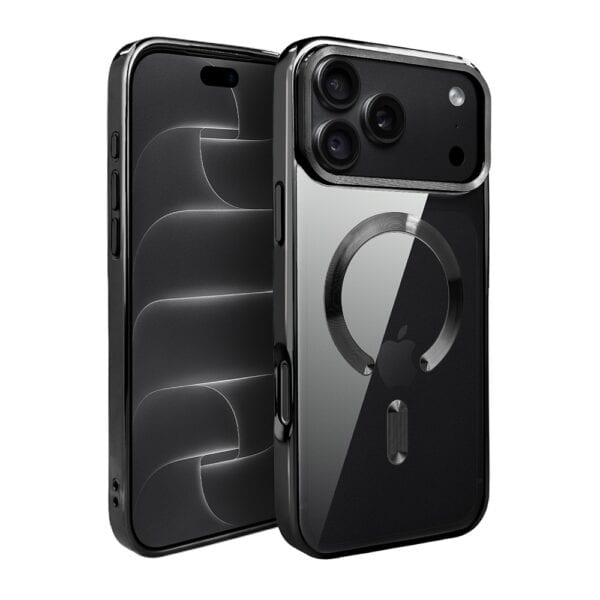 Etui do iPhone 18 Pro Max, MagSafe Luxury, przeźroczyste, czarne