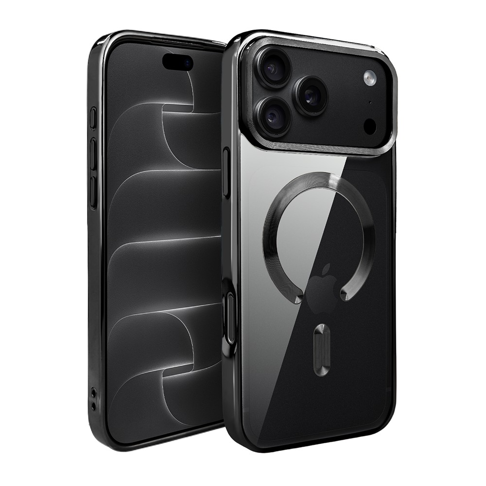 etui do iphone 18 pro max, magsafe luxury, przeźroczyste, czarne